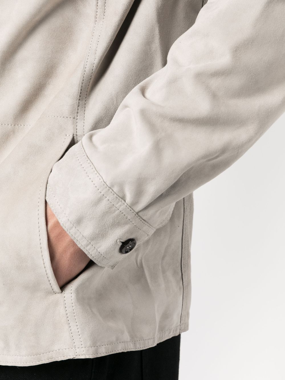Shop Moorer Long-sleeve Leather Overshirt In Grey