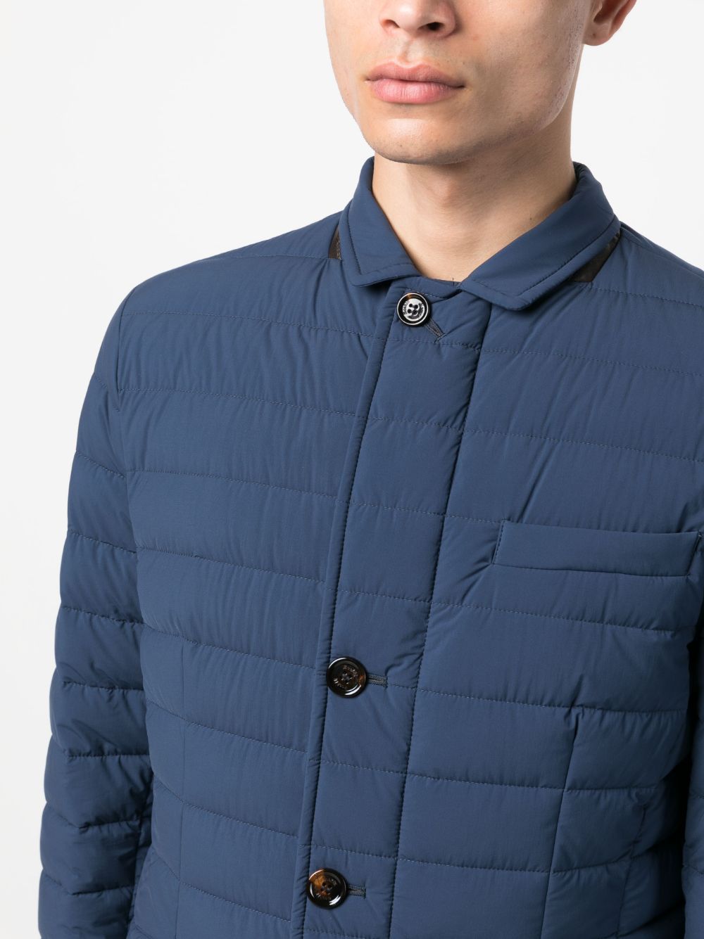 Shop Moorer Quilted-finish Buttoned-up Jacket In Blue