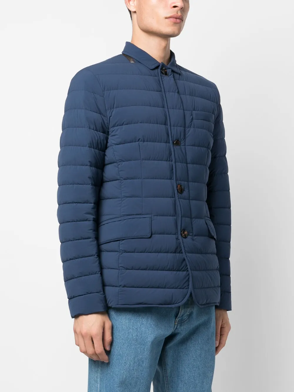 Moorer Quilted-finish Buttoned-up Jacket In Blue