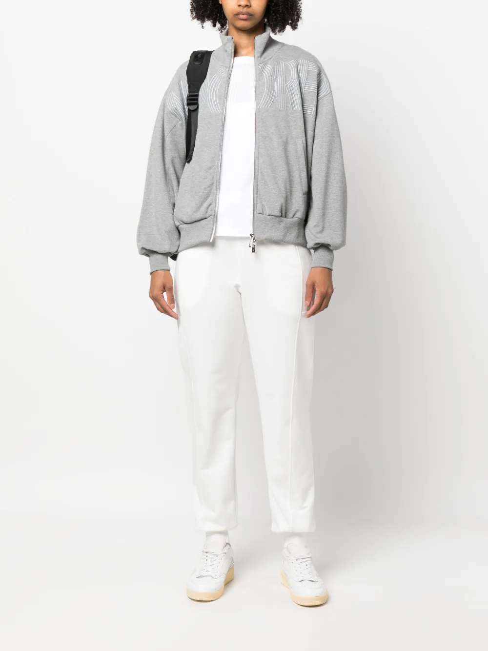 Moorer logo-embroidered zipped cotton hoodie - Grijs