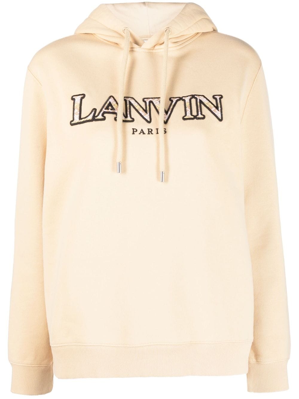 Shop Lanvin Logo-embroidered Cotton Hoodie In Neutrals