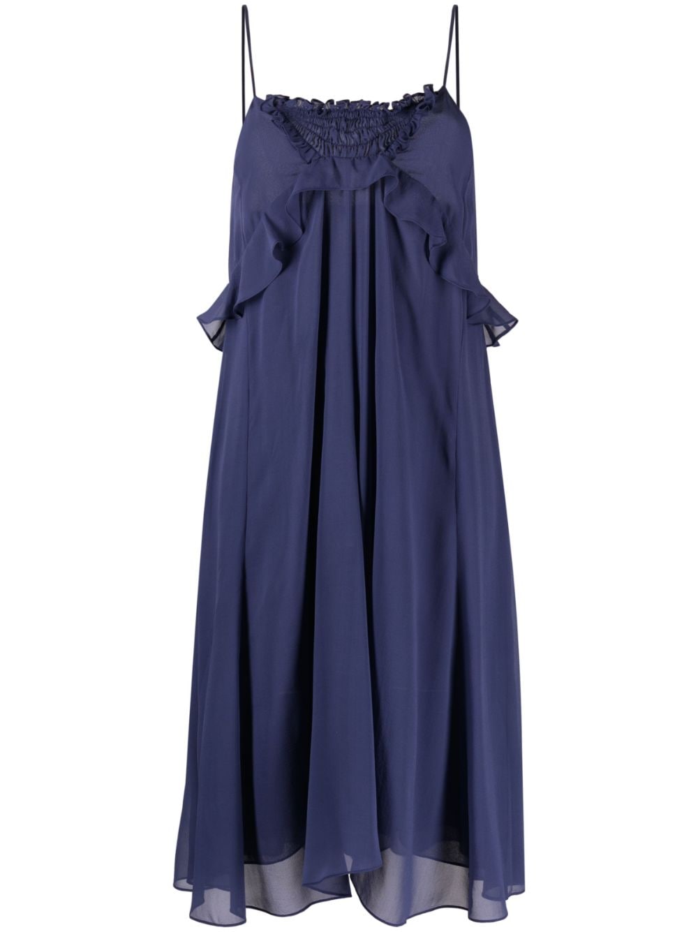 Isabel Marant Teza Ruffle-trim Silk Dress In Blue