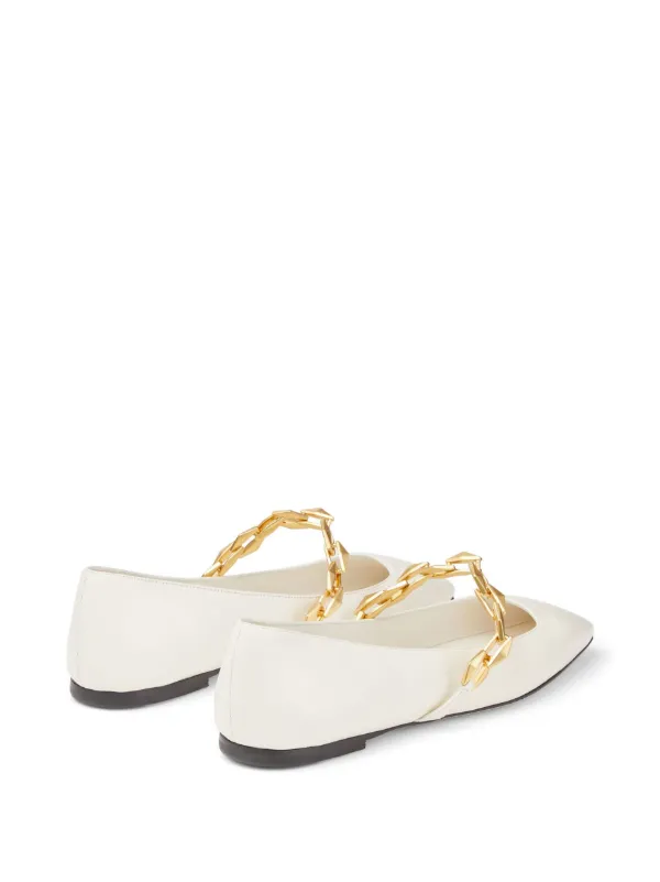 Jimmy Choo Diamond Tilda Leather Ballerina Shoes | White | FARFETCH