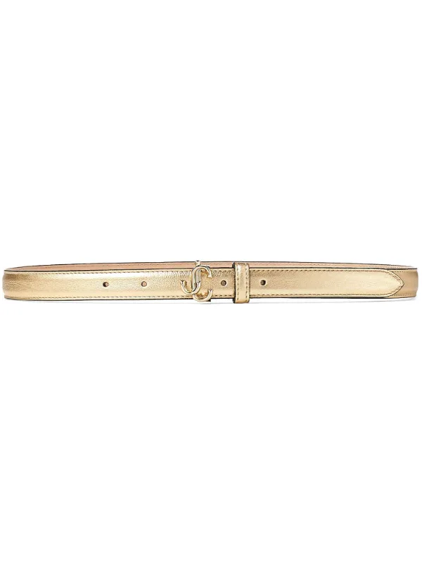 Jimmy Choo Tan Leather Belt with Gold Logo MINI HELINA | Gold Metallic Nappa Leather Mini Belt | Autumn  main image 4