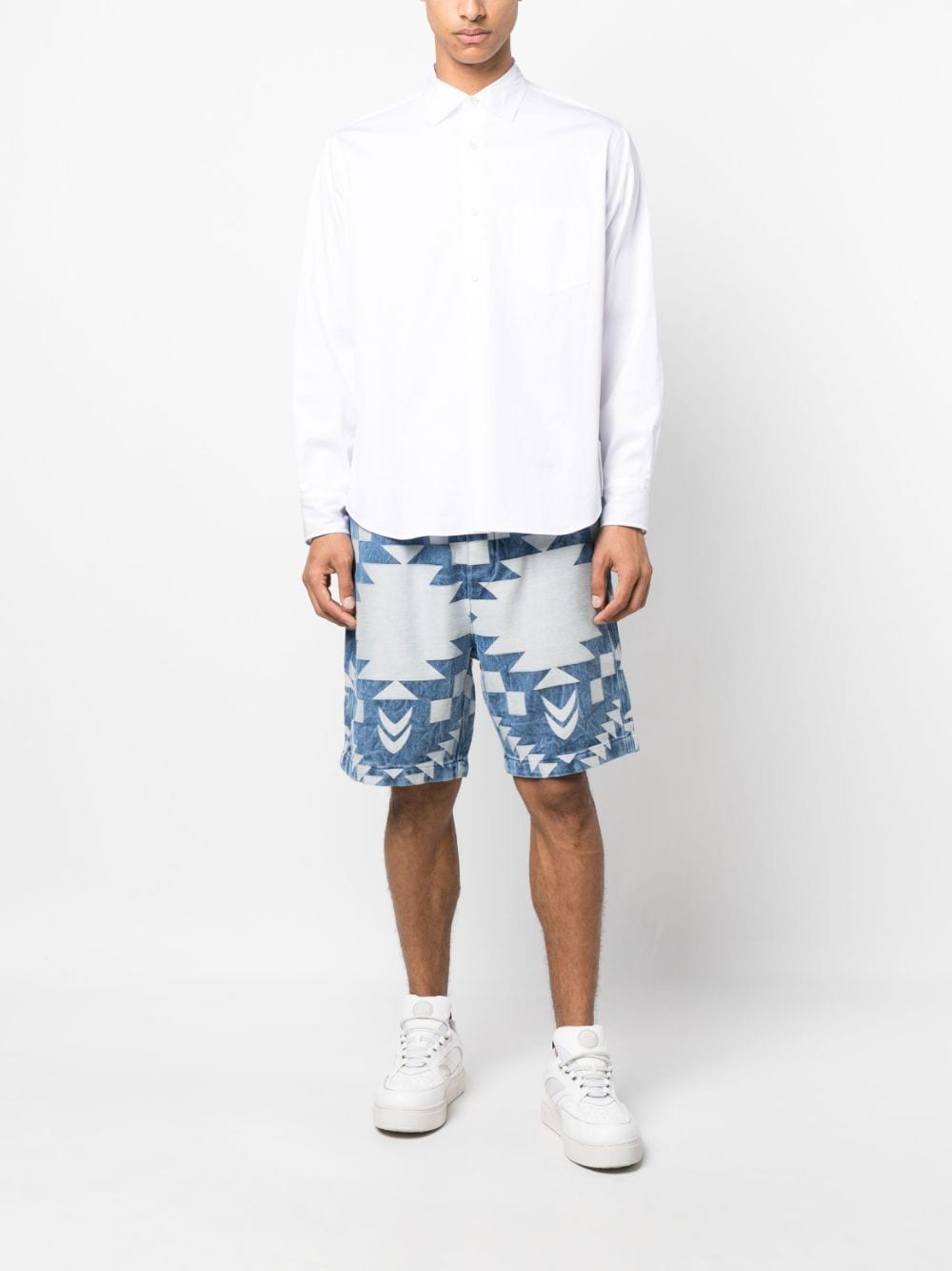 7 for all mankind graphic-print drawstring cotton shorts - blue