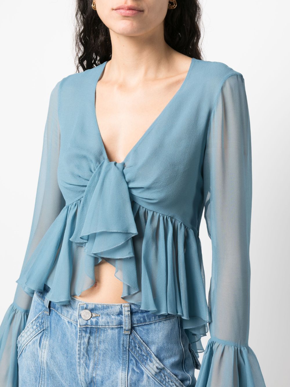 Blumarine Ruffled Long Sleeve Silk Blouse Farfetch 5268