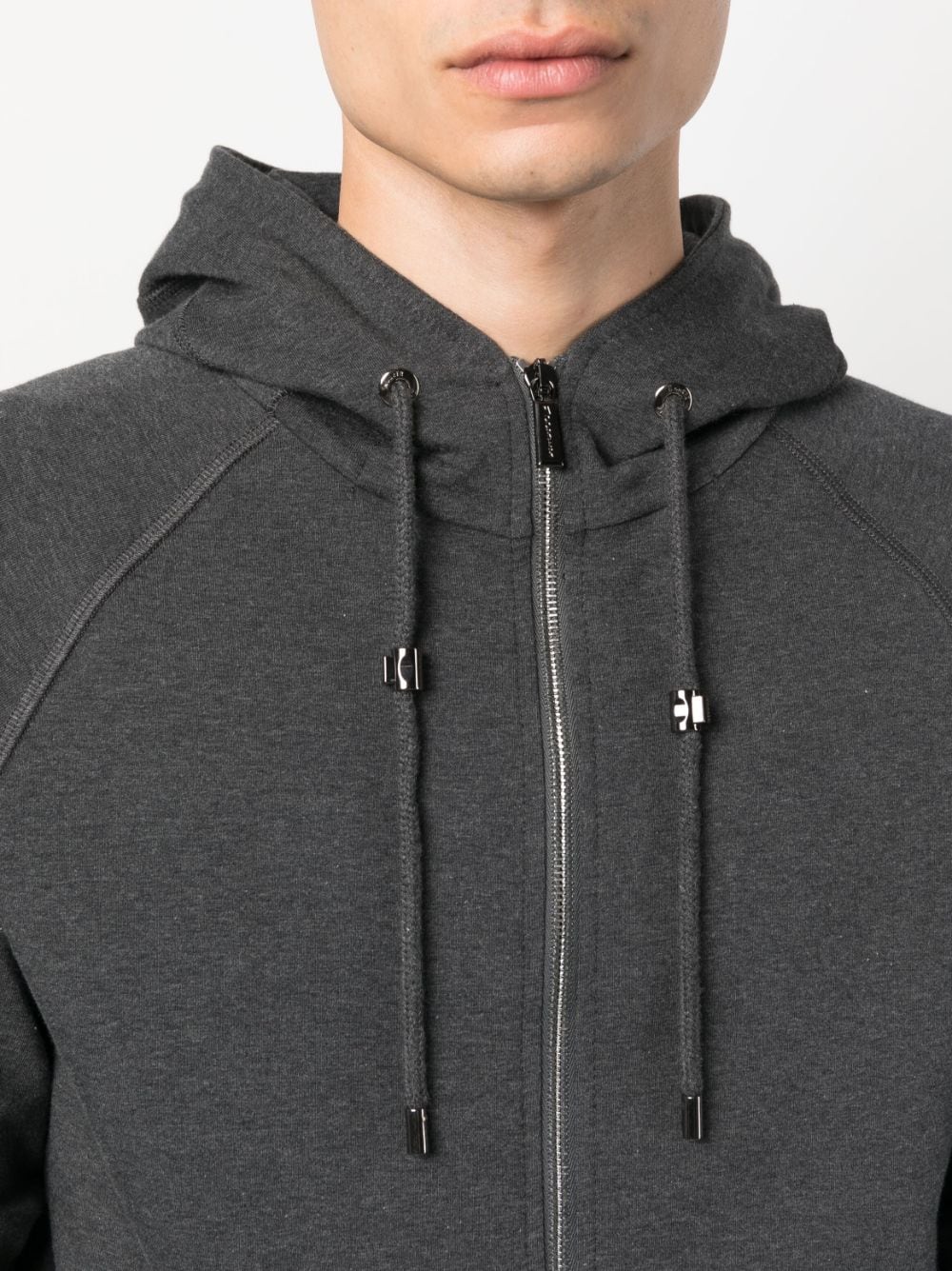 Shop Moorer Long-sleeve Zip-up Stretch-cotton Hoodie In Grey