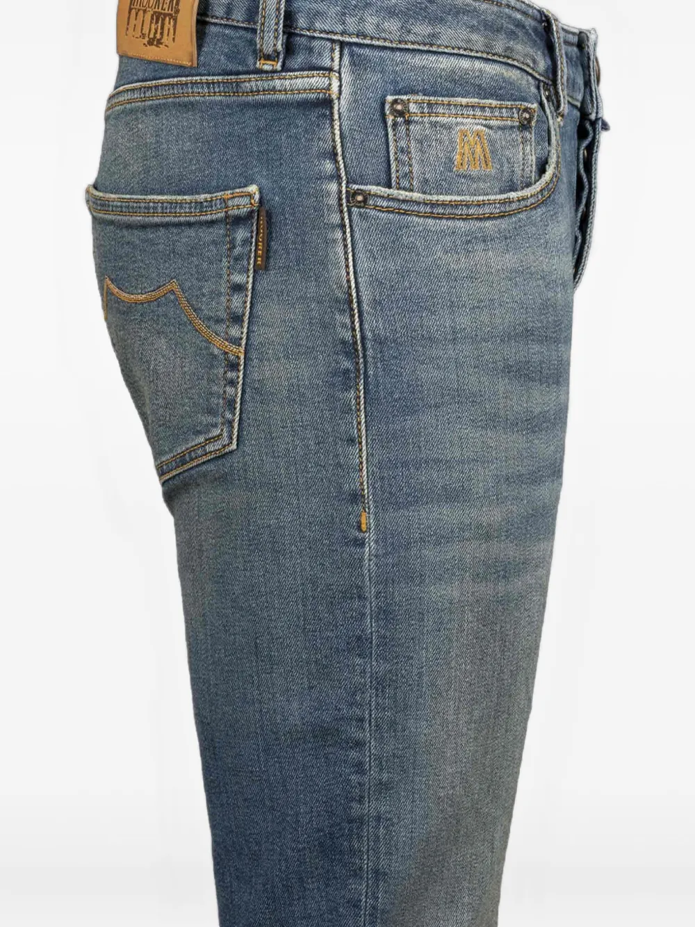 Moorer Logo-patch Cuffed Jeans In Blue