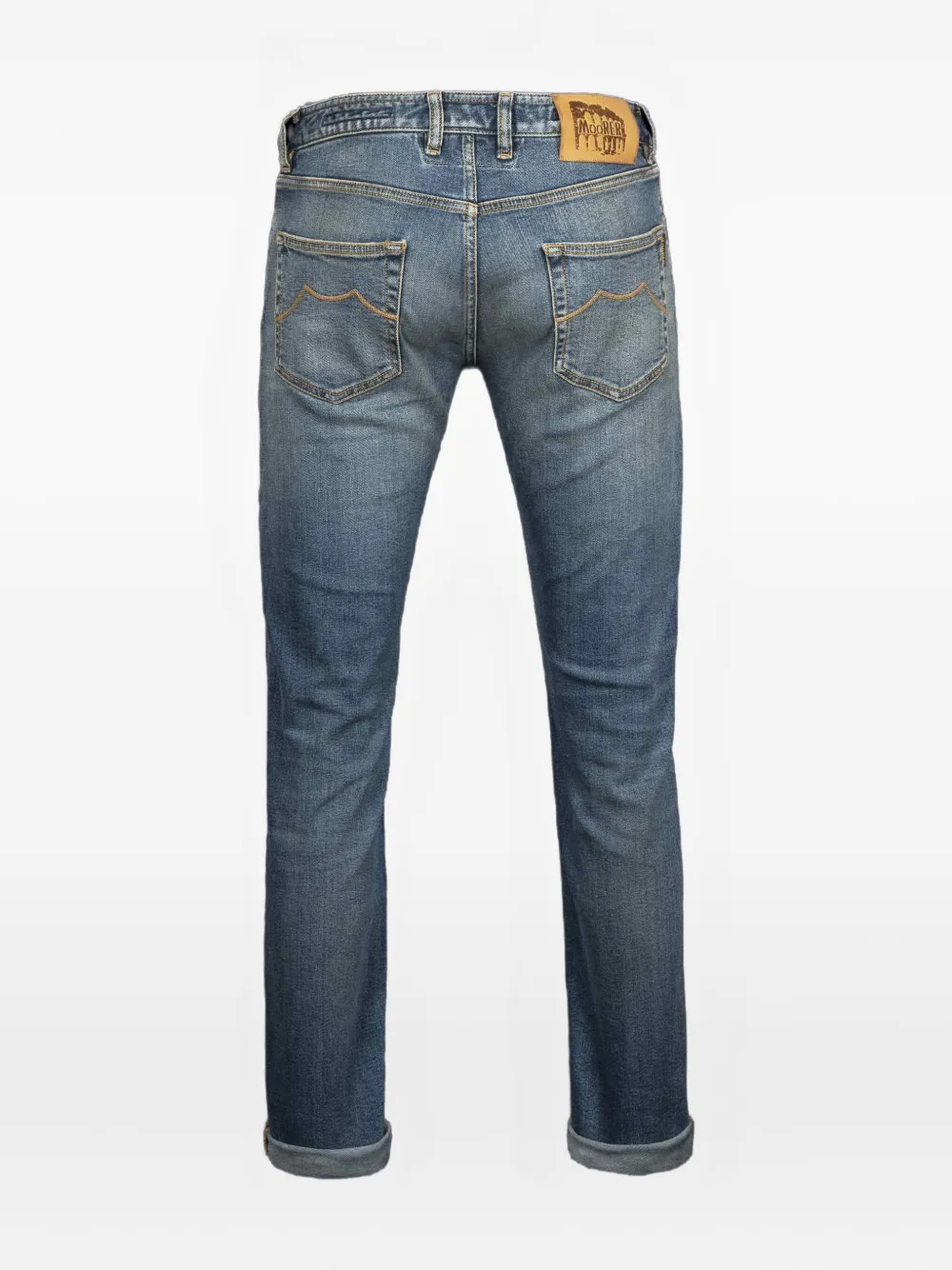 Moorer Jeans met logopatch en cuffs - Blauw