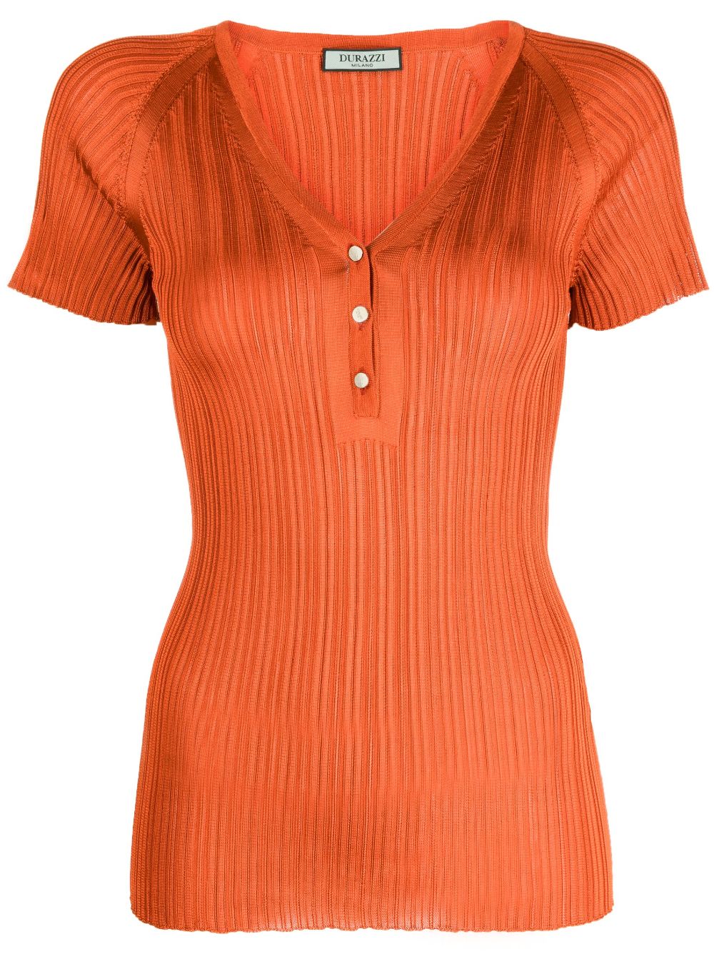 Durazzi Milano Kids' Button-up Ribbed Knit Silk Top In Orange