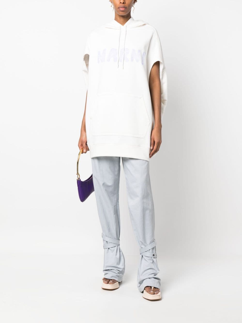 Shop Marni Logo-print Short-sleeve Hoodie In White