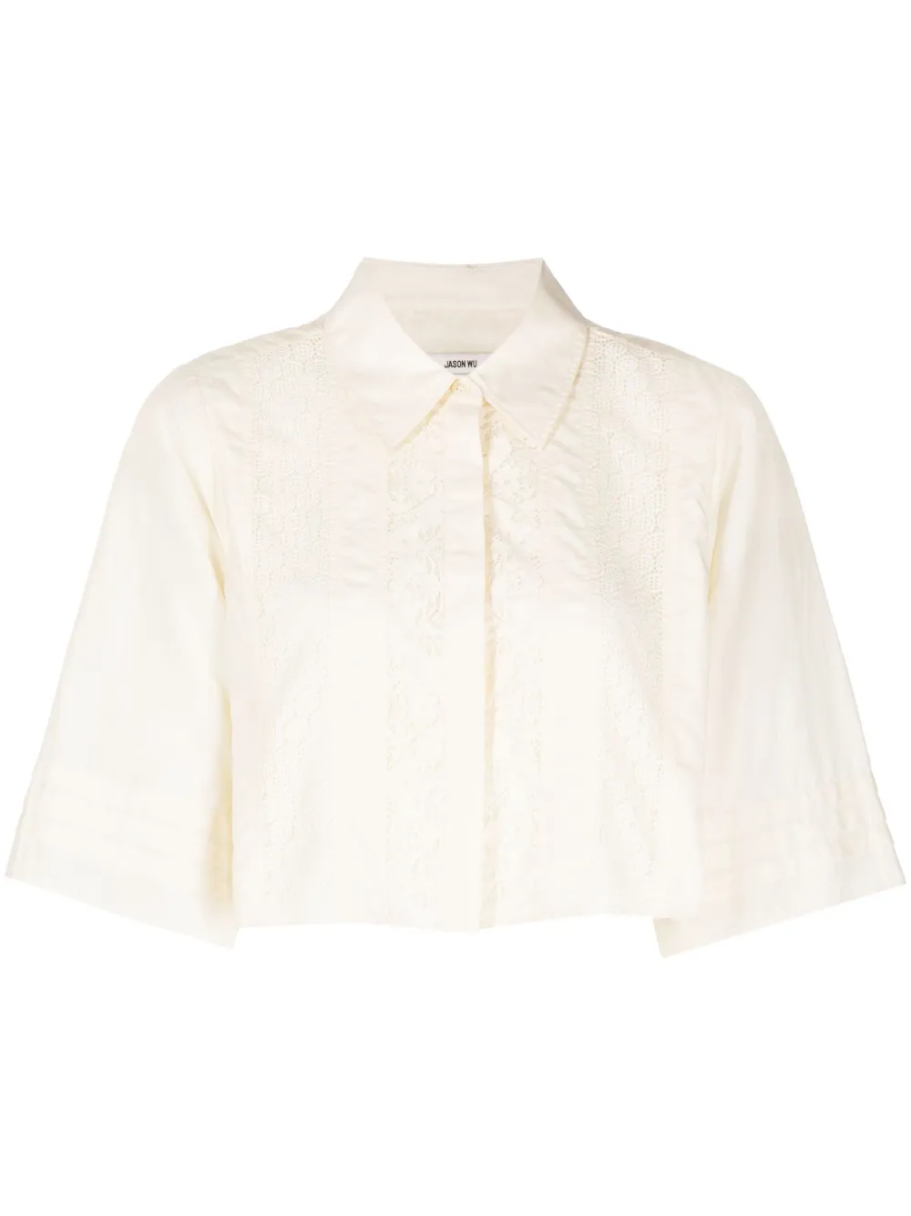 Jason Wu Cropped Lace-front Button-down Shirt In Plaster