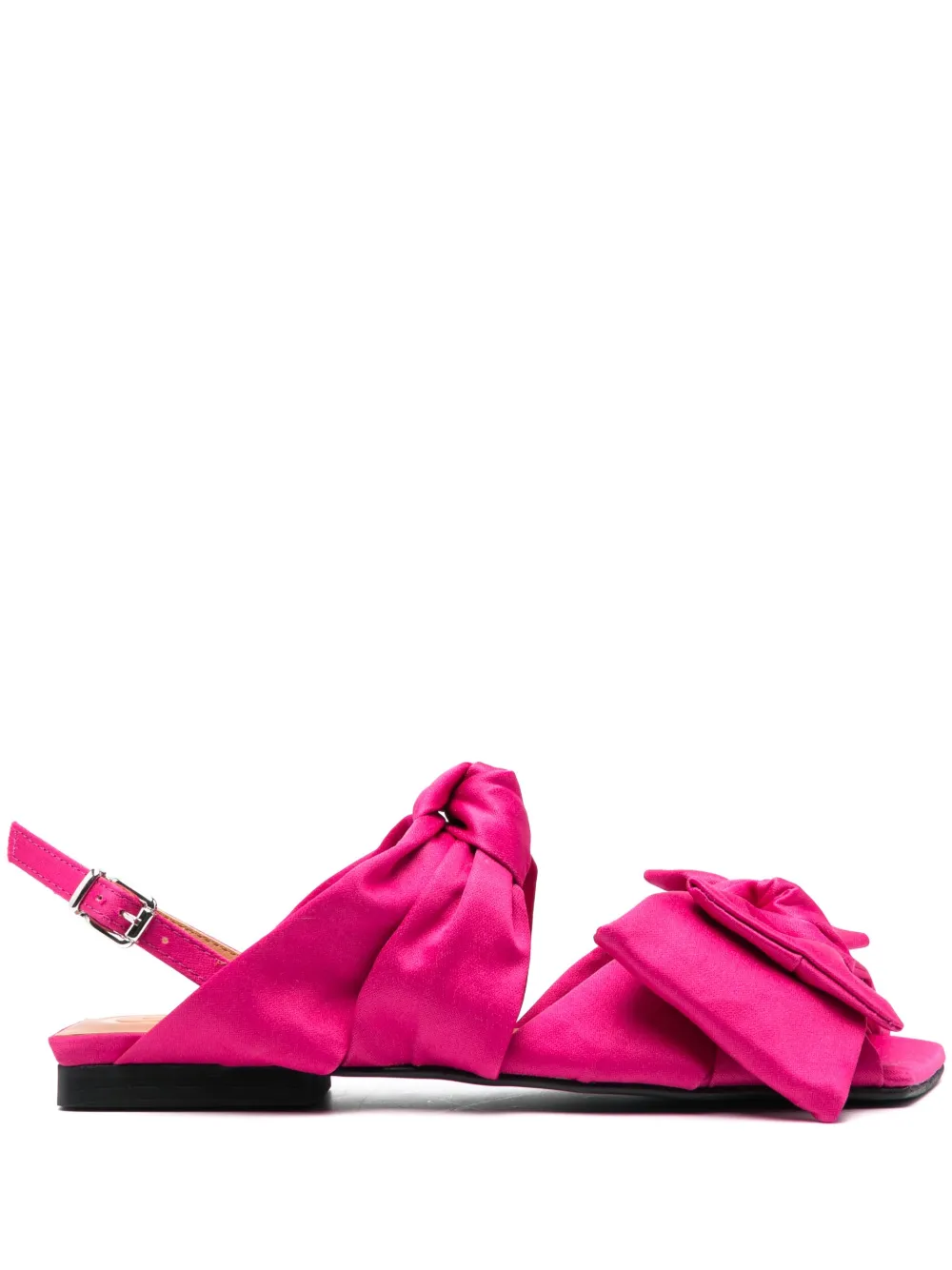 Ganni Bow-detail Satin-finish Sandals In Pink | ModeSens