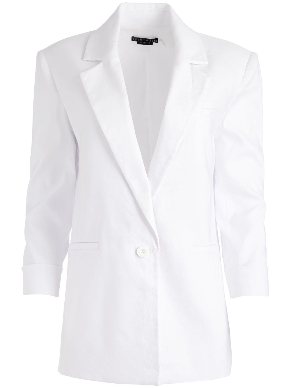 Shop Alice And Olivia Shan Shoulder-pad Roll-sleeve Blazer In White
