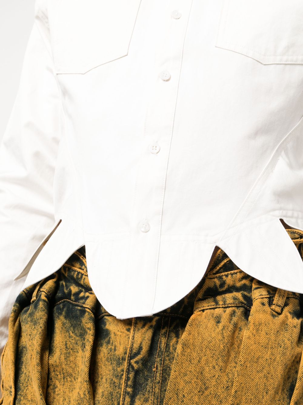 Kimhekim Reconstructed Denim Corset Top with Shirt Detailing
