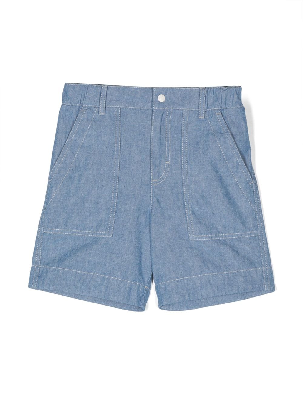 moncler enfant short en coton à patch logo - bleu