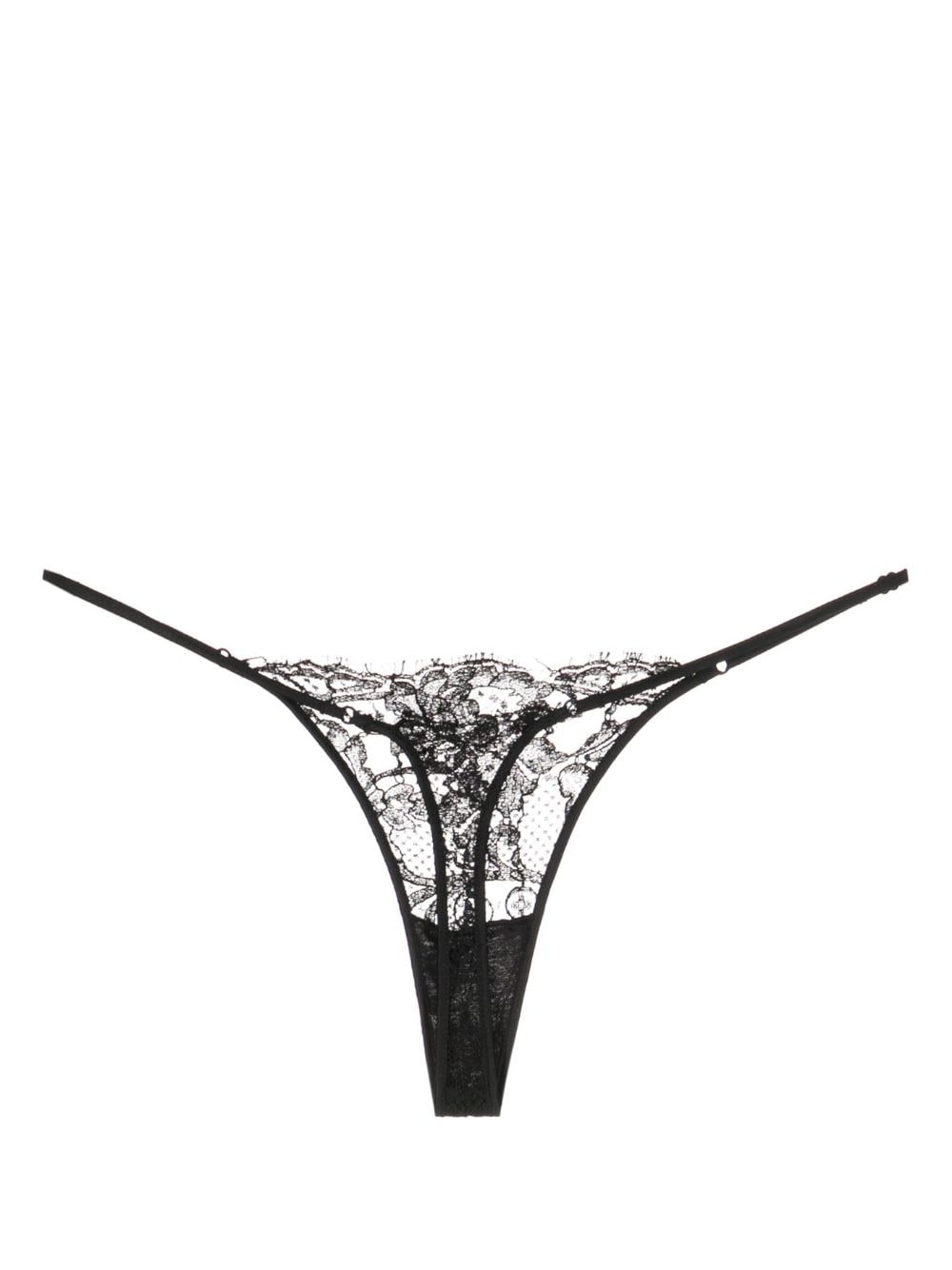 Shop Kiki De Montparnasse Sheer Lace-detail Cotton Thong In Black