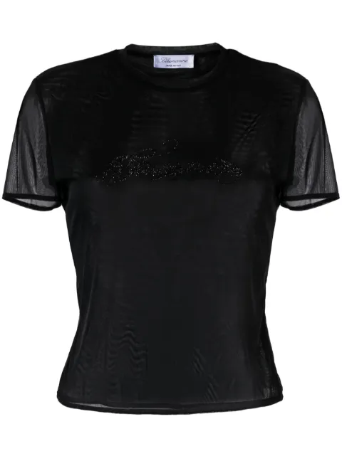 Blumarine crystal-embellished mesh logo T-shirt