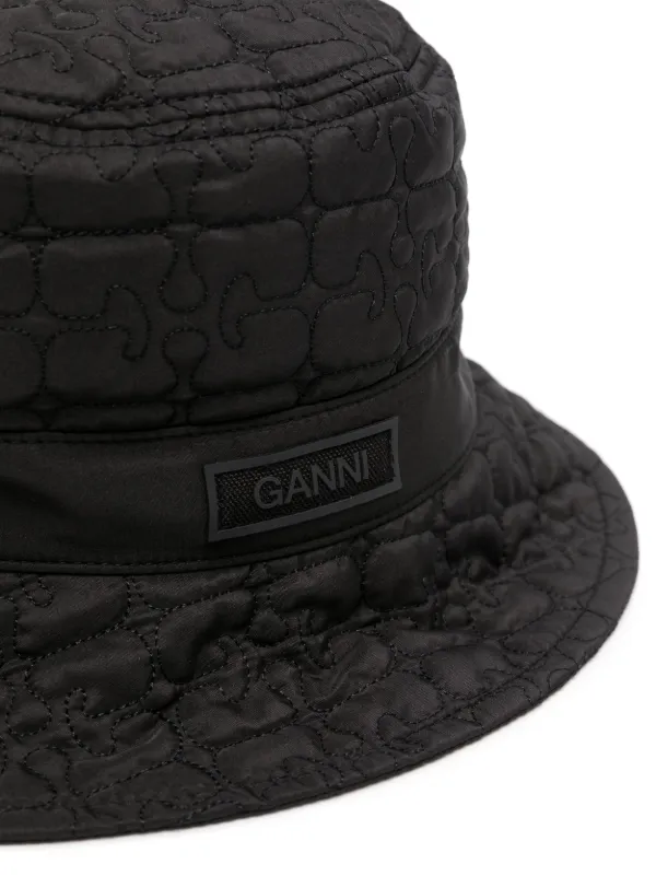 GANNI logo-patch Quilted Bucket Hat | Black | FARFETCH display picture 1