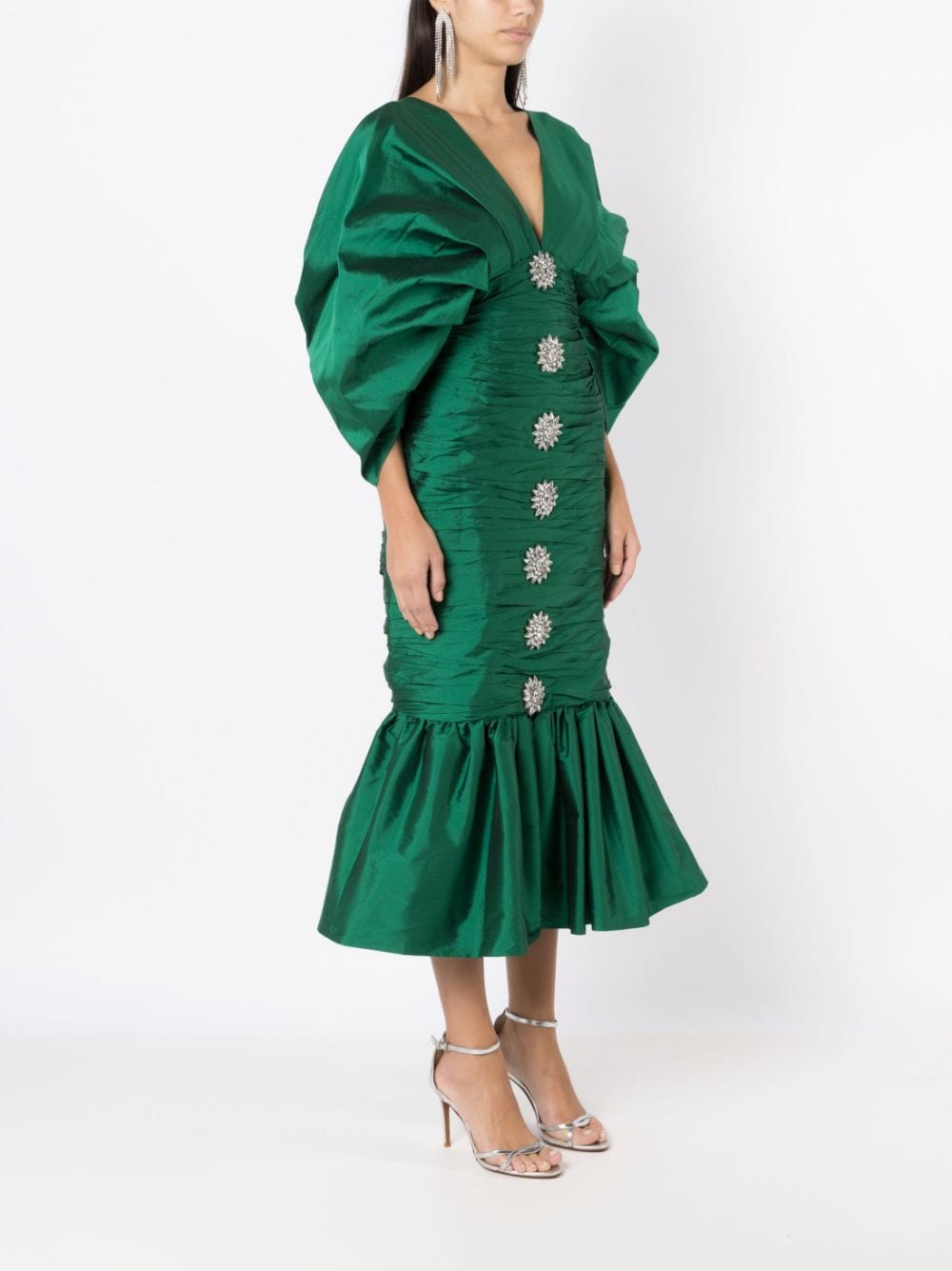Shop Olympiah V-neck Mermaid-design Dress In Green
