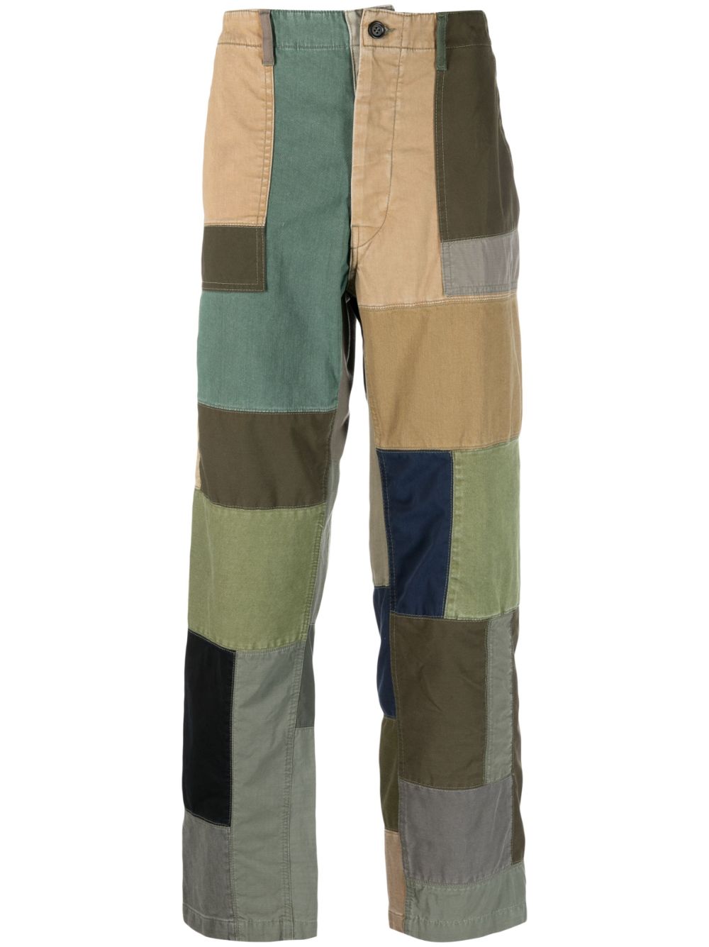 President's High-waisted Patchwork Cotton Trousers In Grün