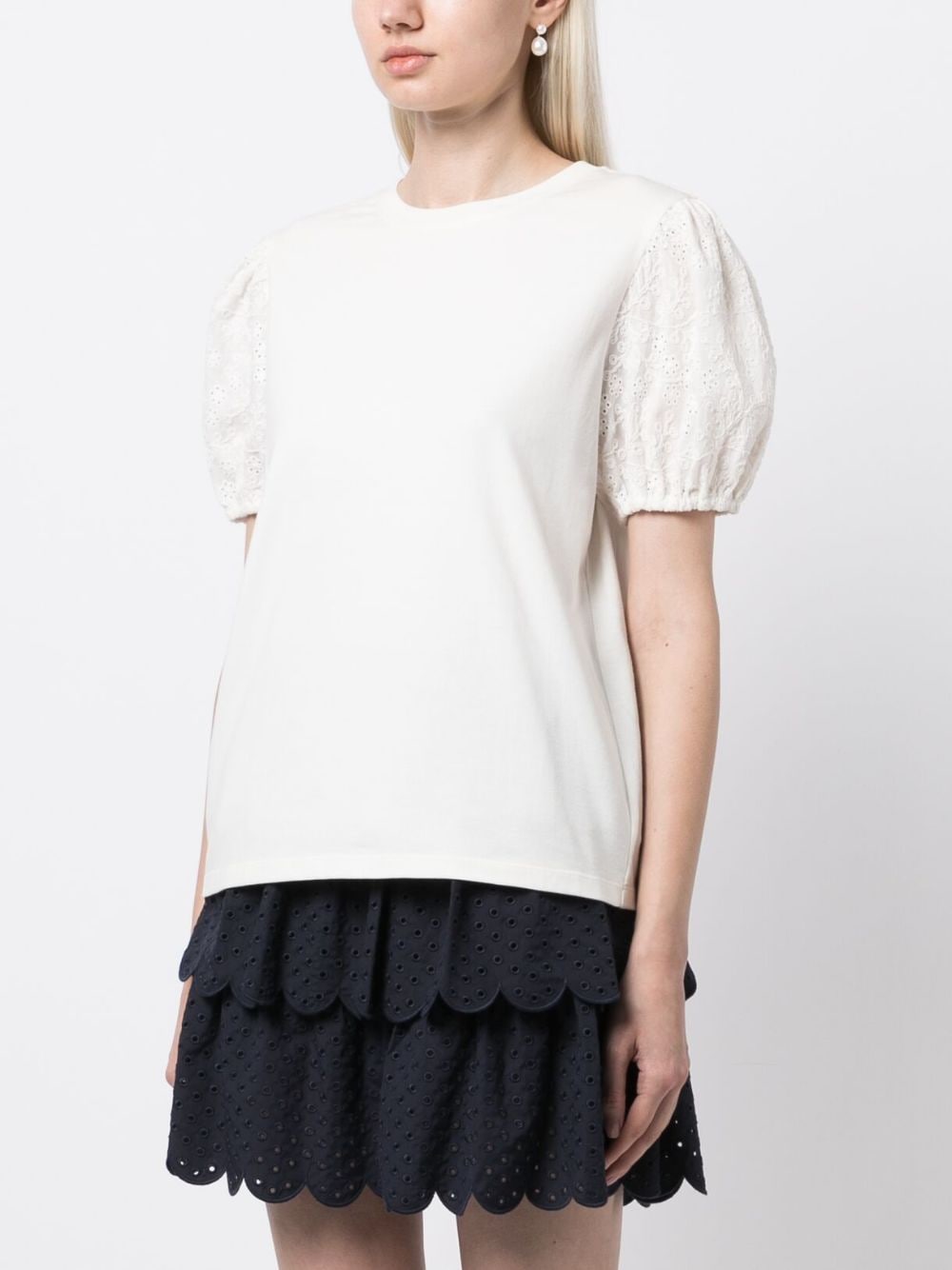 Shop Jason Wu Lace Puffy-sleeved T-shirt In White