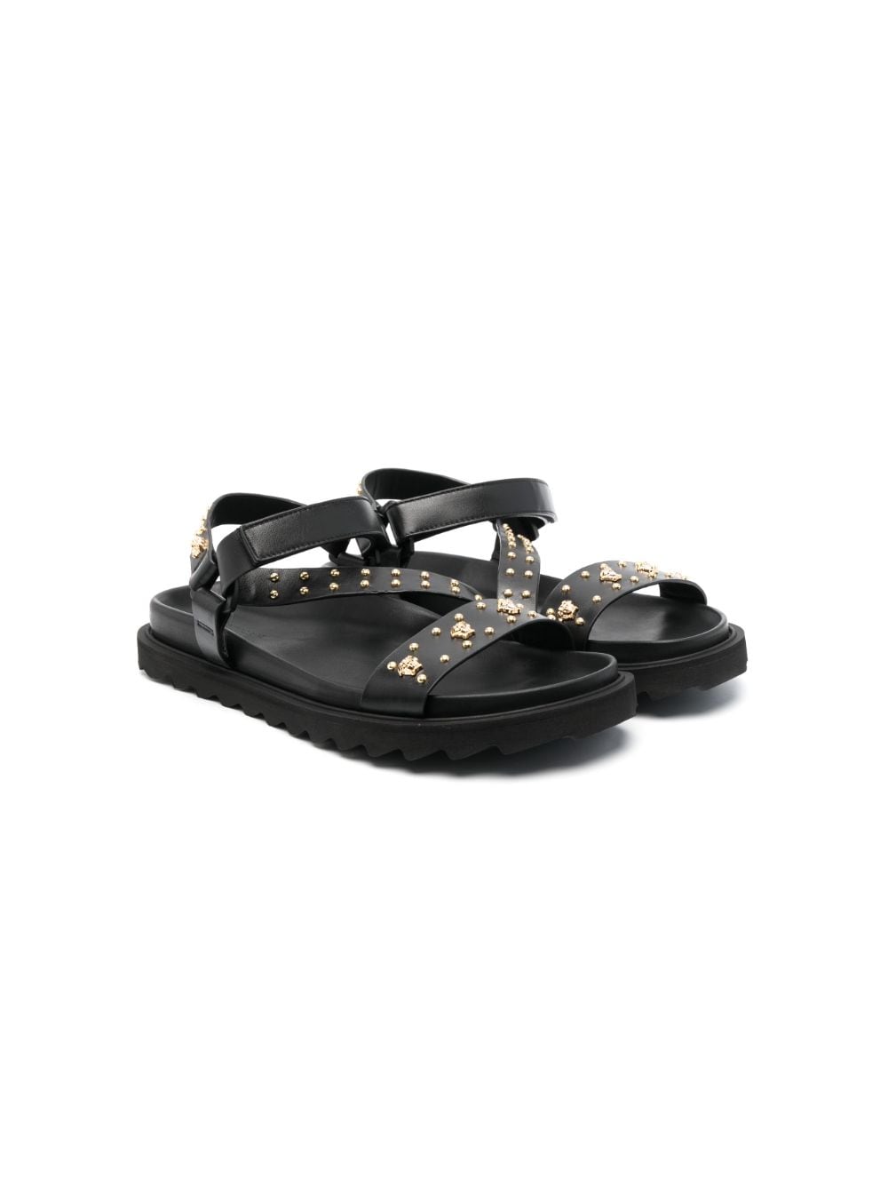 Shop Versace La Medusa Studded Leather Sandals In Black