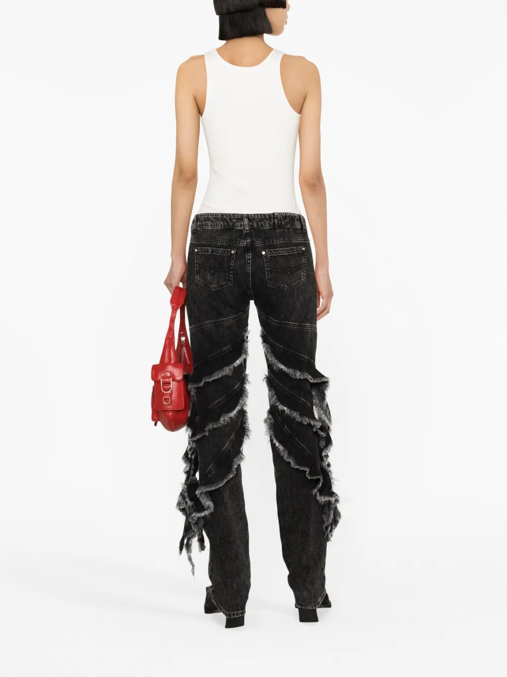 Shop Blumarine Ruffle-trim Straight-leg Jeans In Black