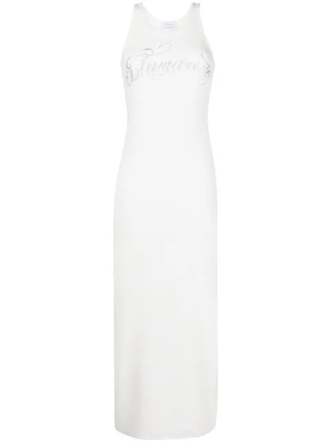 Blumarine crystal-embellished logo midi dress