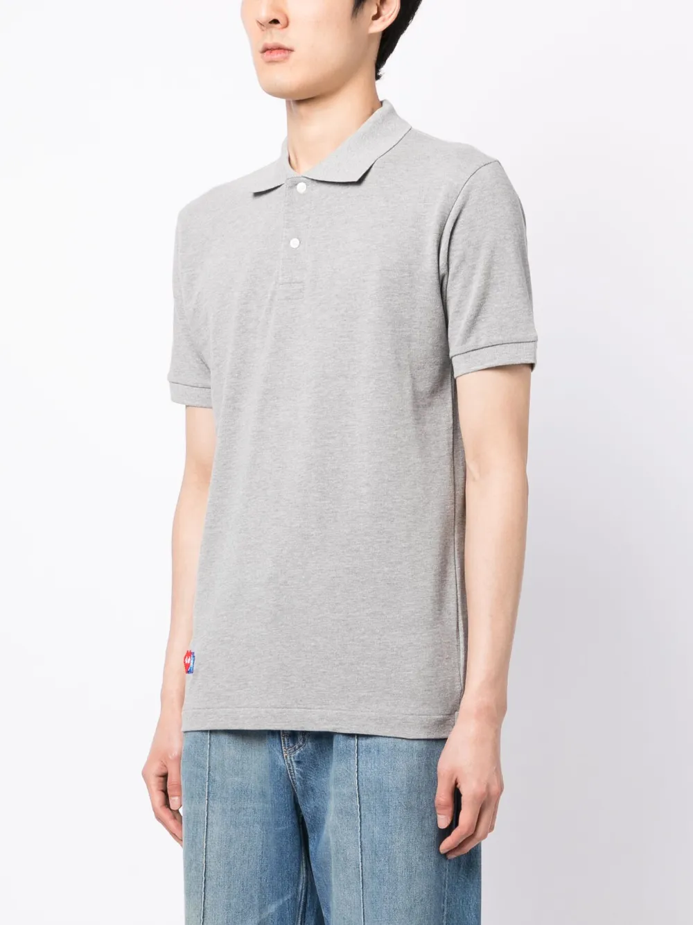 Shop Comme Des Garçons Play Logo-appliqué Cotton Polo Shirt In Grey