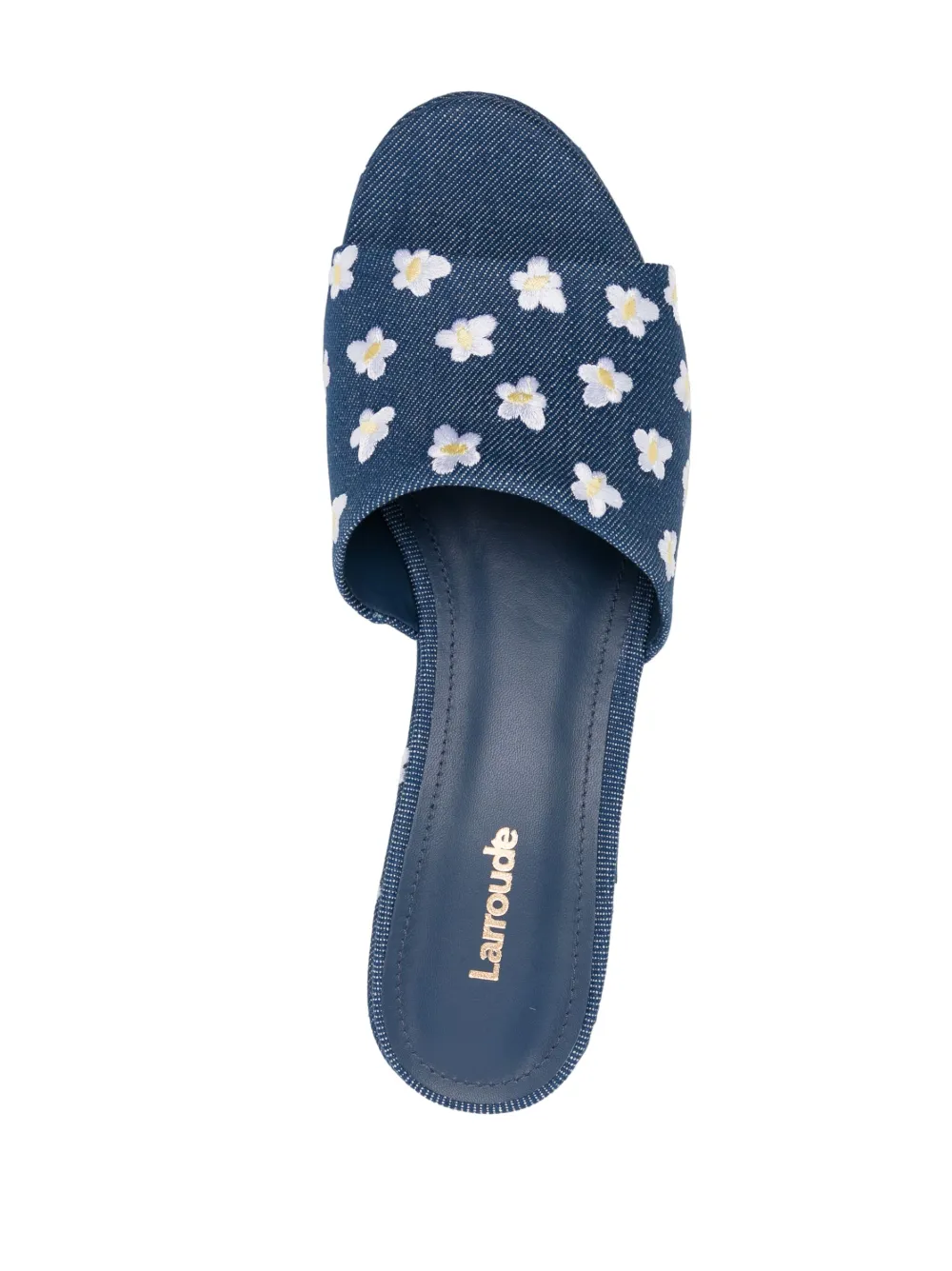 Shop Larroude 90mm Floral-embroidered Mules In Blue