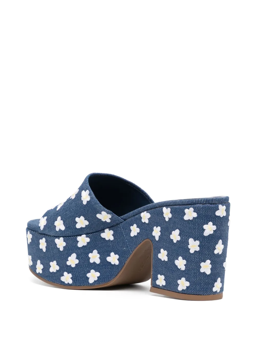 Shop Larroude 90mm Floral-embroidered Mules In Blue