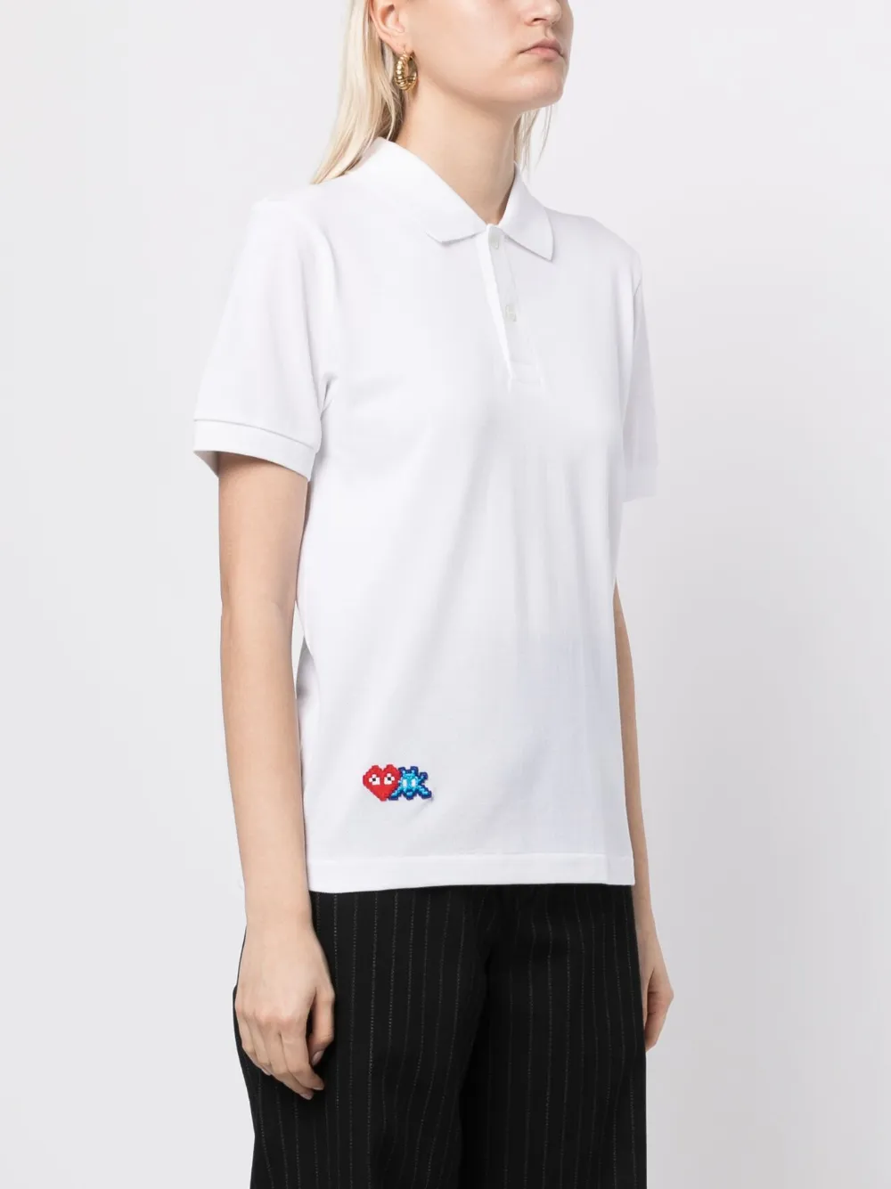 Shop Comme Des Garçons Play X Invader Pixelated-heart Polo Shirt In White