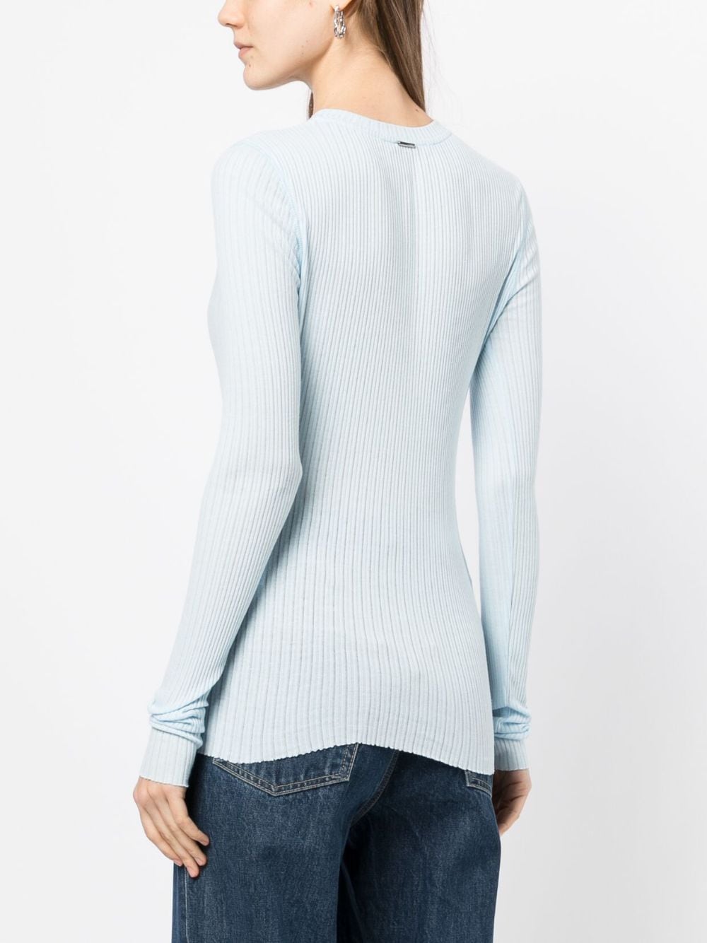 Shop System Semi-sheer Ribbed-knit Top In Blue