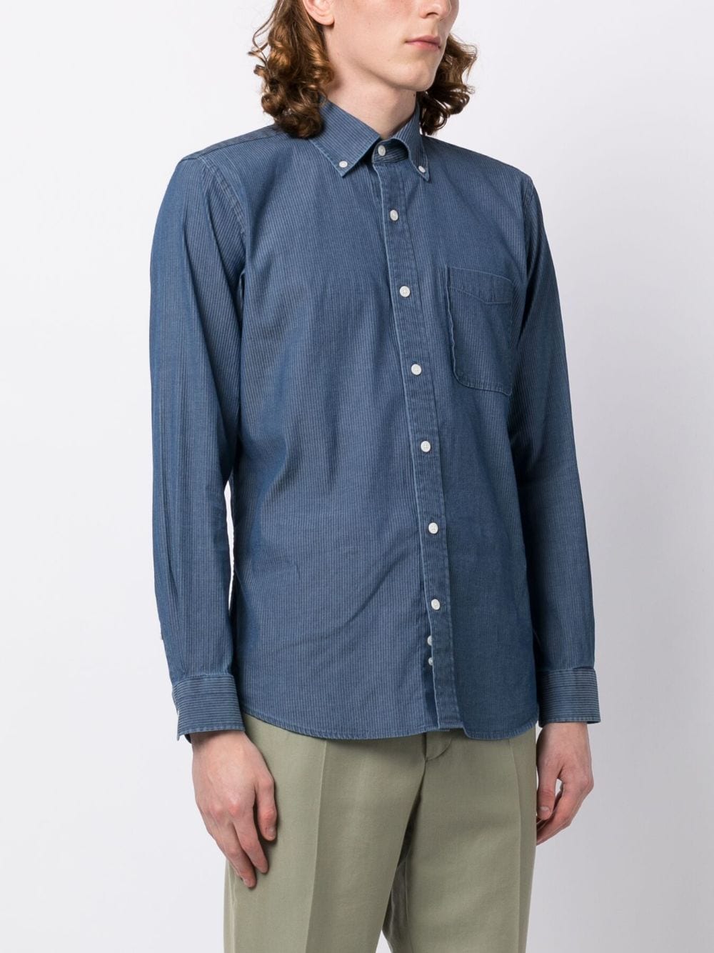 Shop Man On The Boon. Striped Long-sleeve Cotton Shirt In Blue