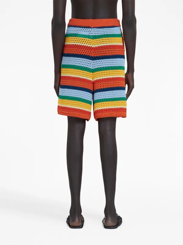 Marni crochet-knit Striped Shorts | Orange | FARFETCH