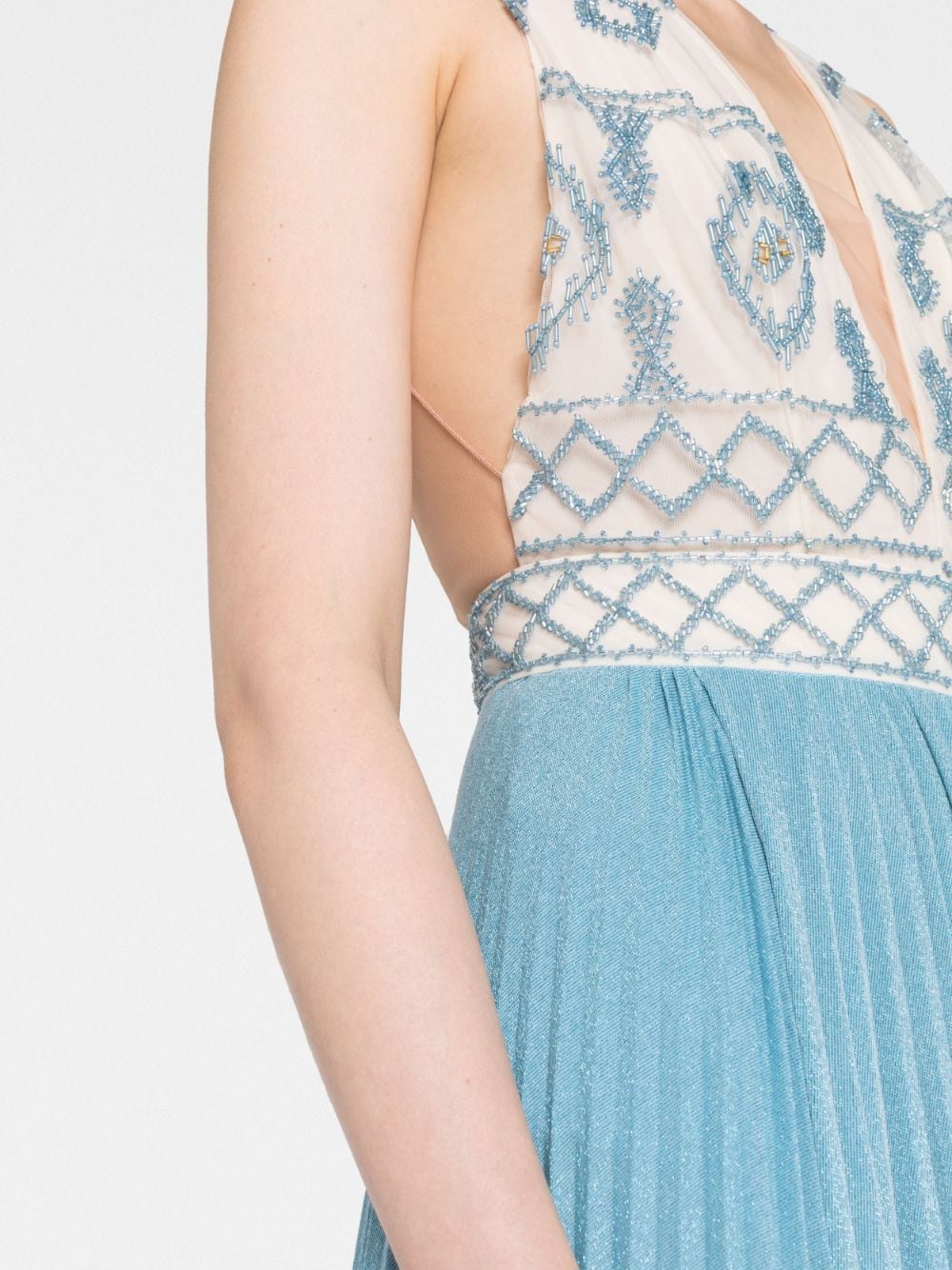 Shop Elisabetta Franchi Rhombus-embroidered V-neck Gown In Blau