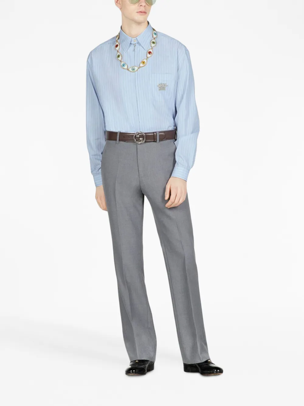 Gucci Overhemd met geborduurd logo - Blauw