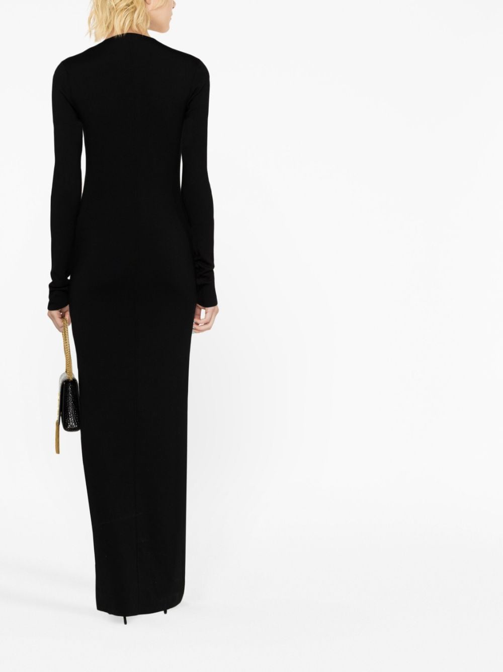 Shop Saint Laurent Plunge-neck Wool Maxi Dress In Black