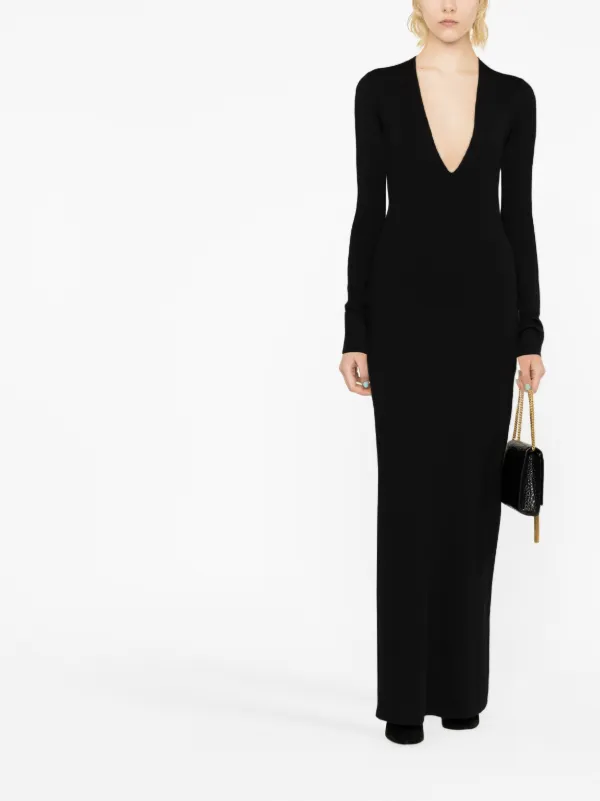 ワンピース Saint Laurent FW23 Black wool long dress (756253YAZA2 1000) Saint Laurent Long Sleeve Turtleneck Gown in Noir | FWRD