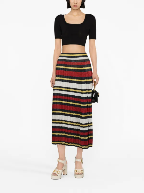 Gucci fully pleated silk blend Striped Skirt Blue FARFETCH AE