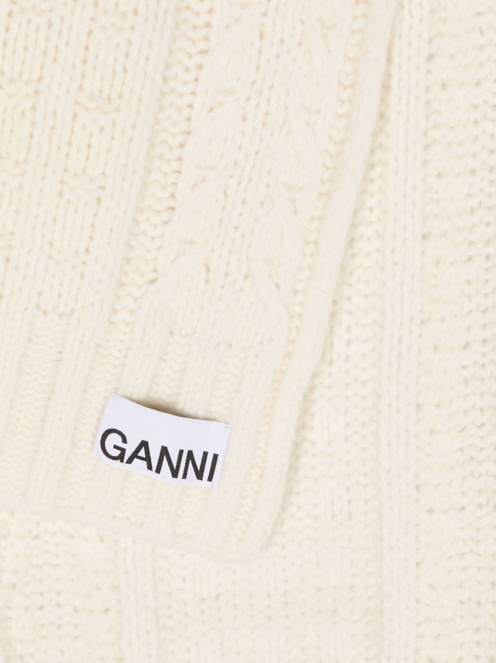 GANNI cable-knit rectangle scarf - Wit