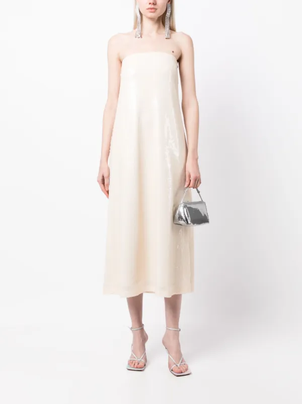 semi sheer midi dress Rokh Shimmer semi-sheer Midi Dress | Neutrals