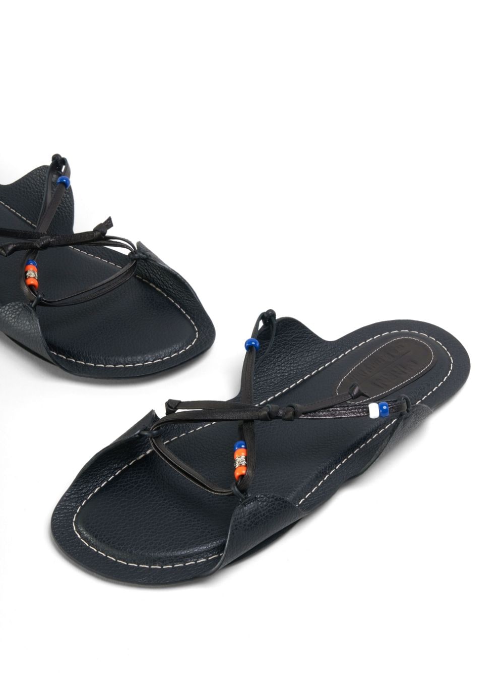 Shop Marni Bead-embellished Leather Sandals In 00n99