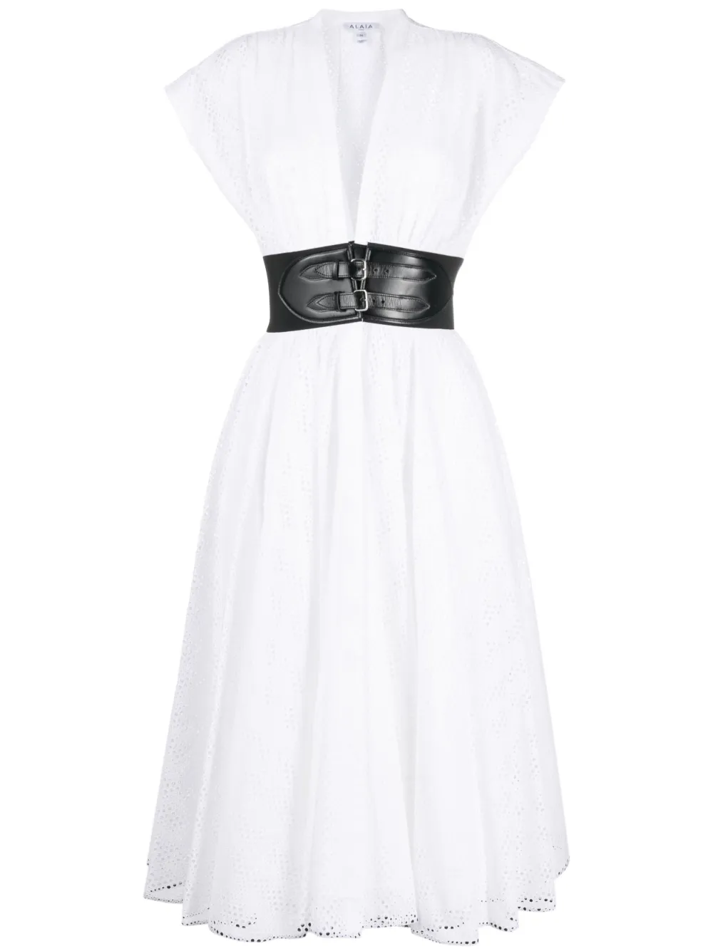 Alaïa perforated corset-belt dress | White | Image 1