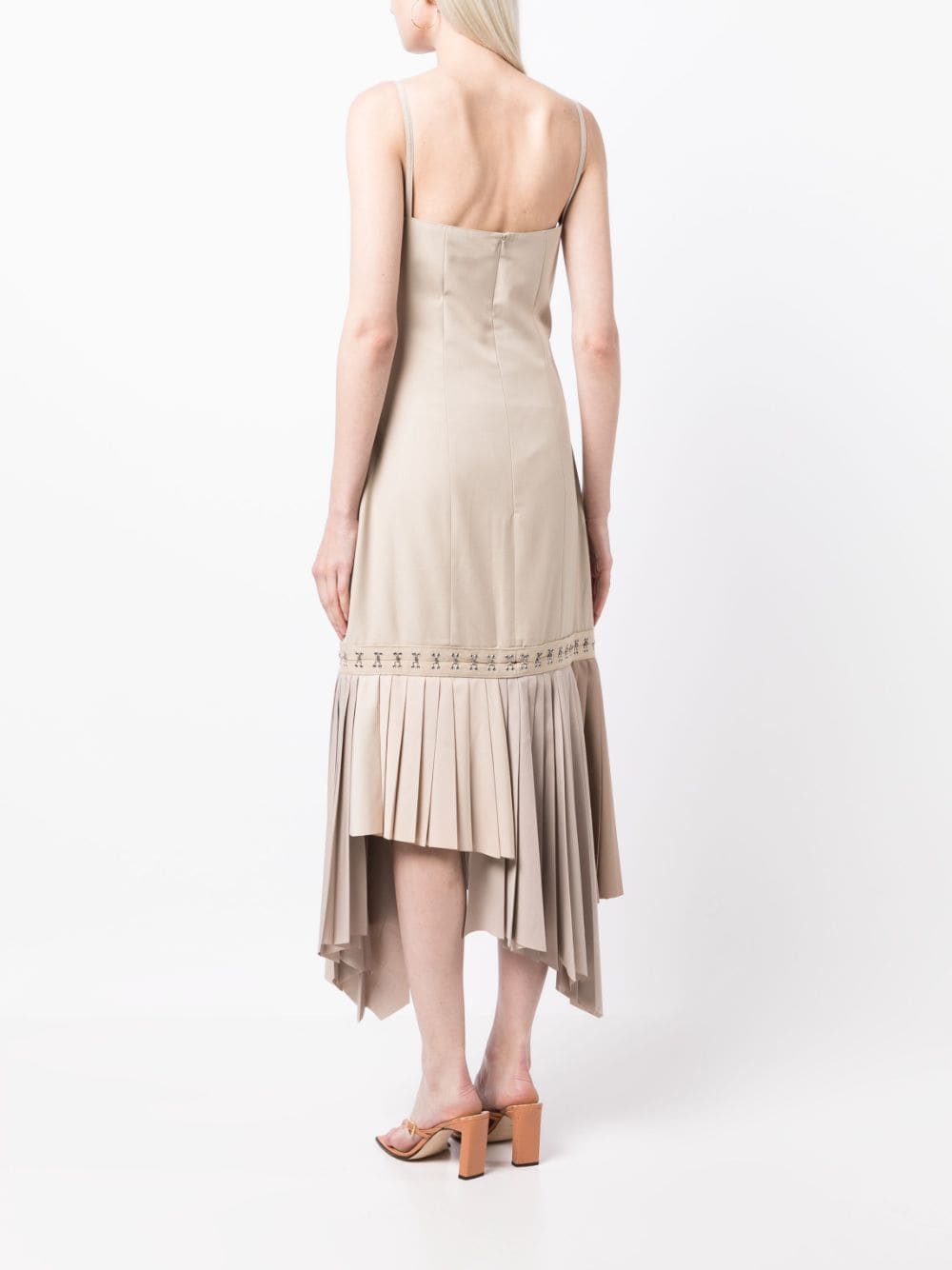 Shop Rokh Sleveless Pleated Midi Dress In Brown
