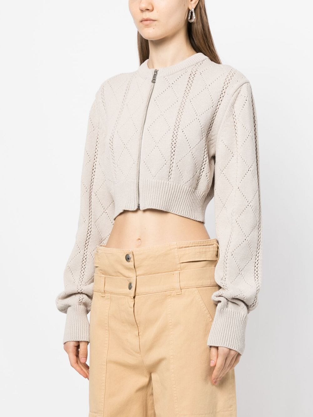 Shop System Argyle-knit Cropped Cardigan In Neutrals