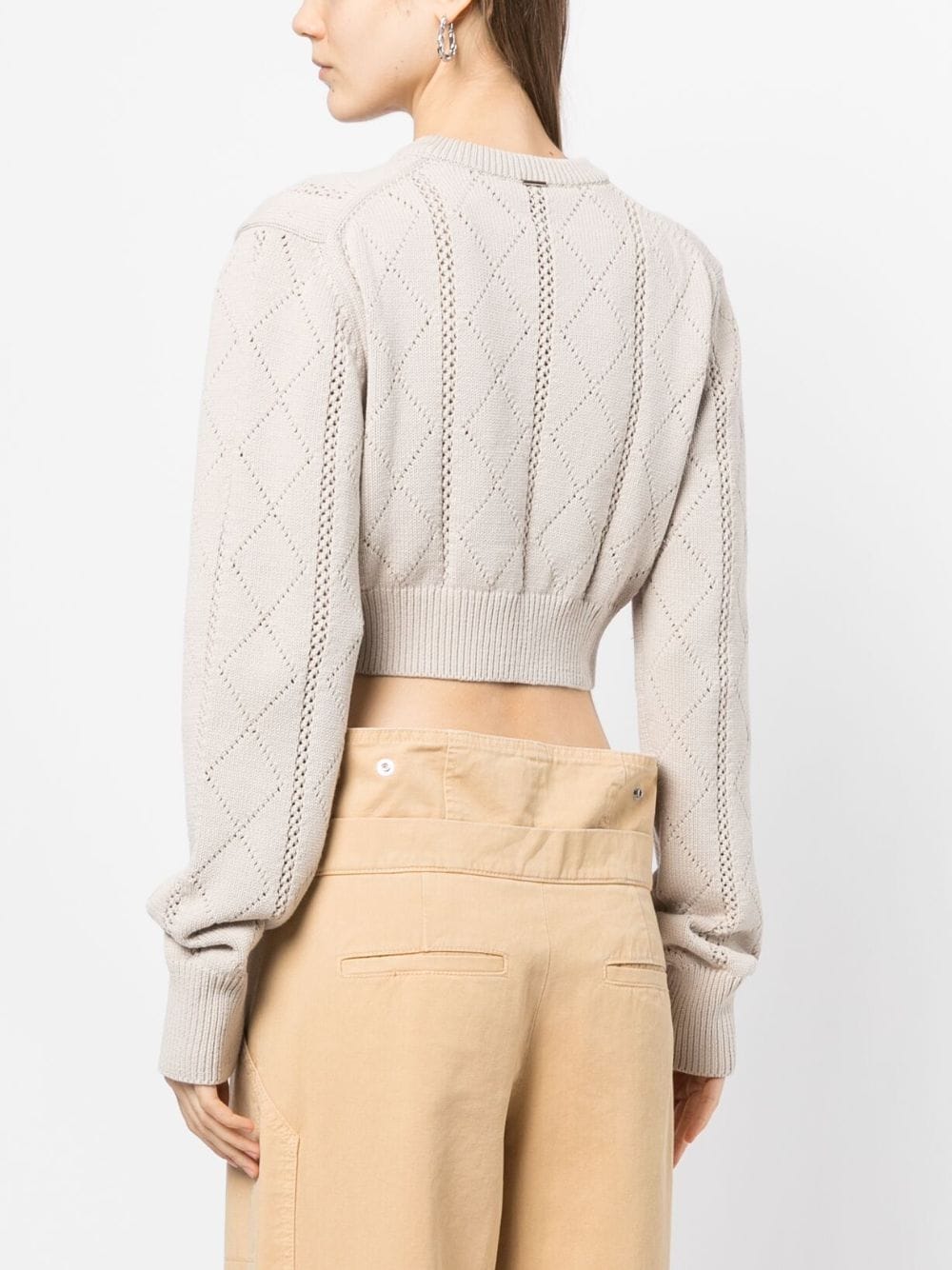 Shop System Argyle-knit Cropped Cardigan In Neutrals