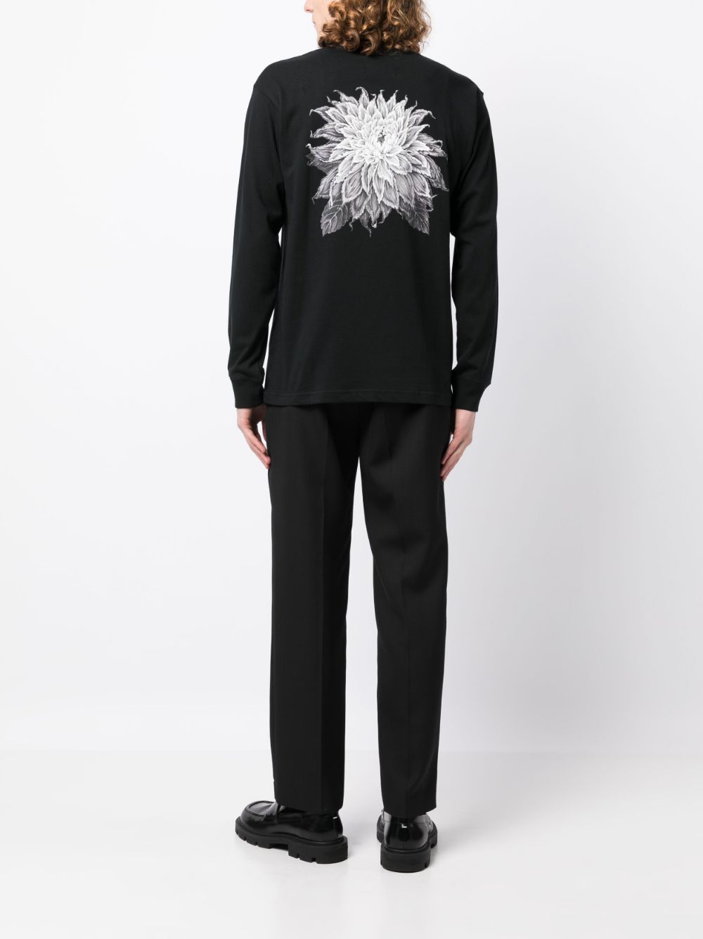 Yohji Yamamoto T-shirt met bloemenprint - Zwart