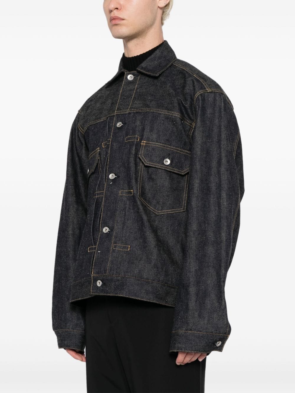 Shop Sacai Contrast-stitching Denim Jacket In Blue